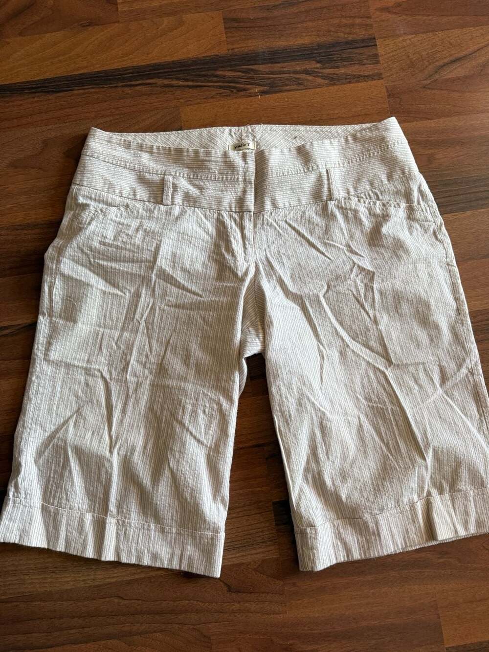 Studio Y Striped Cotton Blend Cuffed Bermuda Shorts